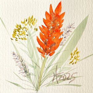 Wildflowers 6 Original Watercolor Painting White Mat 8x8in Frame Ready